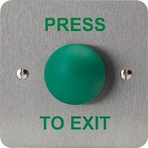 3E 3E0657-1PTE Dome Exit Button, Momentary Contact, Single-Gang, PRESS TO ENTER Text, Green Button