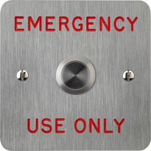 3E 3E0658N-1-E-EUO Vandal-Resistant Exit Button, Momentary Contact, Single-Gang, EMERGENCY USE ONLY Text, Satin Stainless Steel