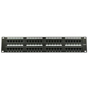 avsl CAT6-48IDC Adastra 19" Rack Mount 48-Port CAT6 IDC Patch Panel 2U with Cable Management Bars, Black