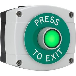3E 3E0650-GB-PTE Illuminated Exit Button, Momentary Contact, IP66 Ingress Protection, Surface Mount
