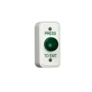 RGL EBGB05P-PTE Press to Exit Button, Momentary Contact, Surface and Flush Mount, White Body and Green Dome, Narrow Style