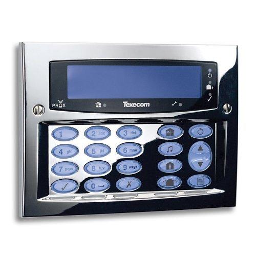 Texecom DBD-0121 Premier Elite Series, 32-Character LCD Display Programmable Keypad with TouchtOne Backlit Keys, Built-in Proximity Tag Reader Wall Mount, Polished Chrome