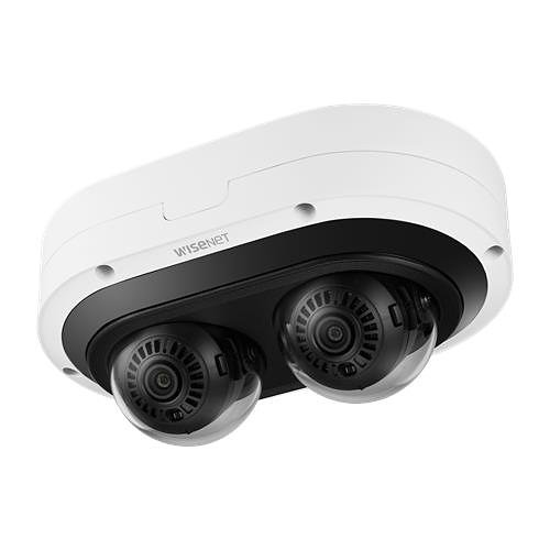 Hanwha PNM-C12083RVD Wisenet P Series, IP66 2 x 6MP 3.54-6.69mm Motorized Varifocal Lens, IR 25M IP Multi-Directional Camera, White