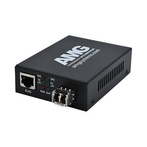 AMG 210M-1GAT-1SM1B-P30 210M PoE Series, Commercial PoE Media Converter, 1 x 10-100-1000Base-TX RJ45 Port, Multimode, 1-Fibre, B-Side