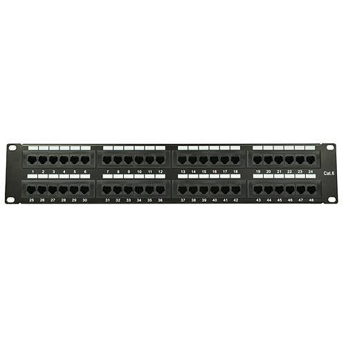 avsl CAT6-48IDC Adastra 19" Rack Mount 48-Port CAT6 IDC Patch Panel 2U with Cable Management Bars, Black