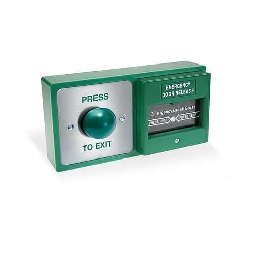 Dual Unit Green Domed Press to Exit and Emergency Door Release