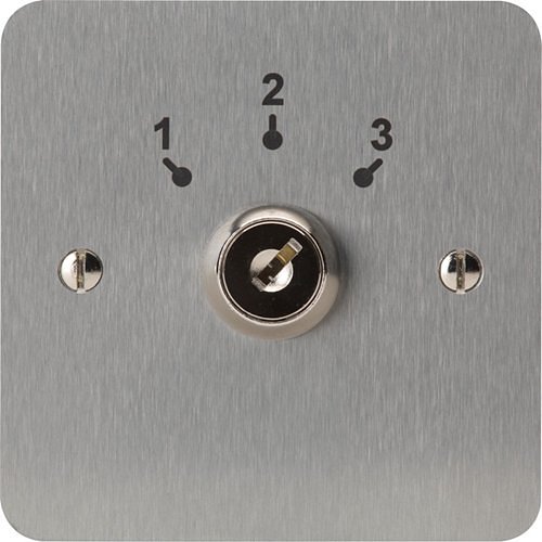 3E 3E0662-1 Keyswitch, Maintained Contact, 3 Position, Single Gang, SSS, Laser Etched 1-2-3