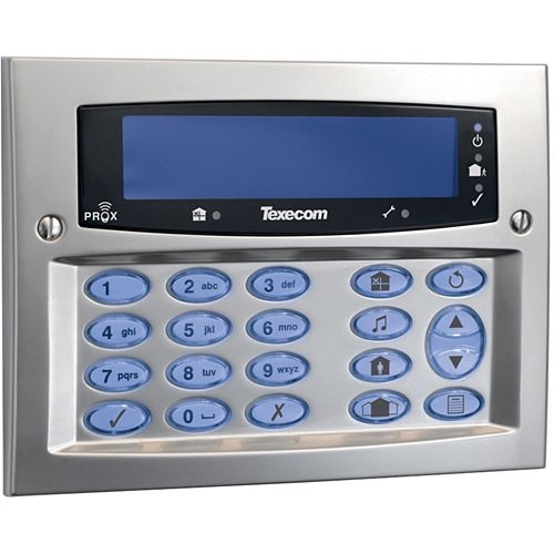Texecom DBD-0129 Premier Elite Series, 32-Character LCD Display Programmable Keypad with TouchtOne Backlit Keys, Built-in Proximity Tag Reader Wall Mount, Satin Chrome