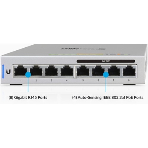 Ubiquiti US-8-60W 8-Port Layer 2 PoE Switch Gen1, Silent Fanless