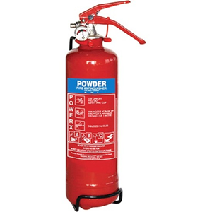 TG Fire Extinguisher - Dry Powder - 1 kg Capacity - A: Common Combustibles, B: Flammable Liquids, C: Live Electrical Equipment, E: Live Electrical Equipment, D: Fires Involving Metals - Refillable - Red